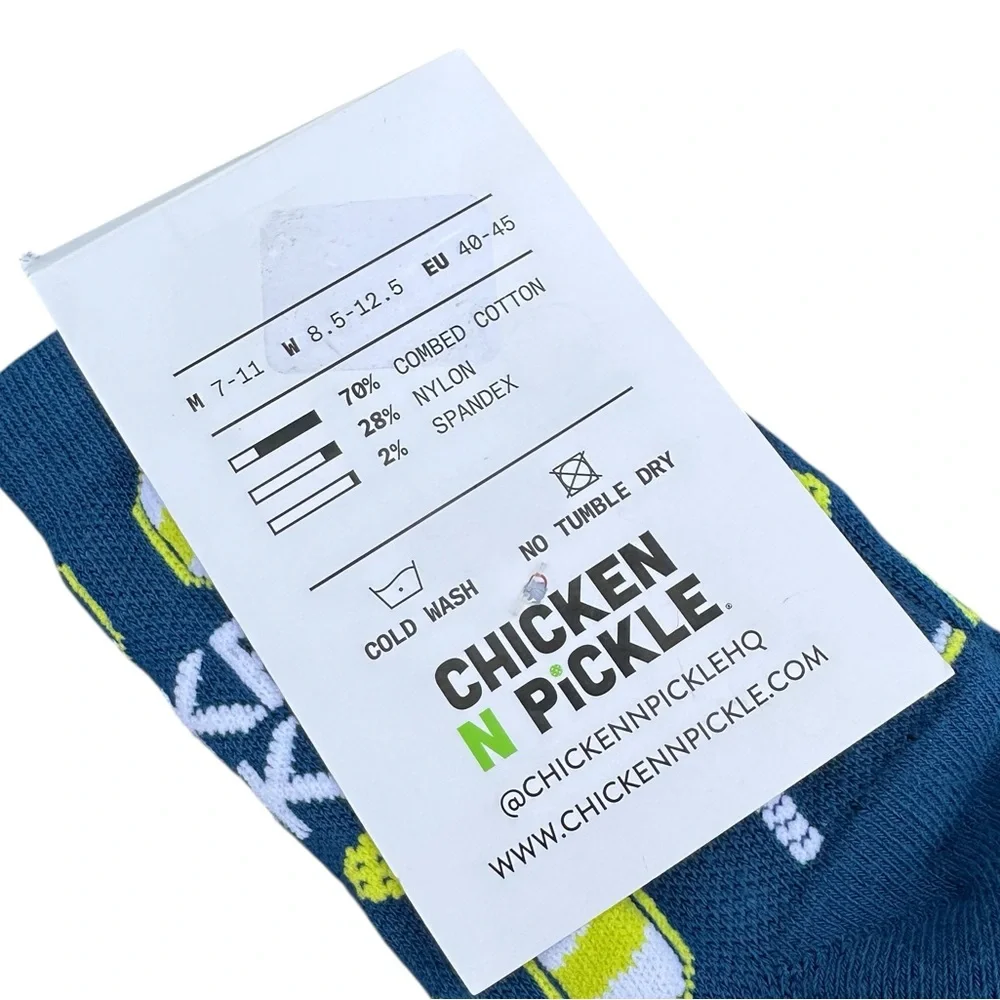 Chicken N Pickle pickleball blue green crew socks adult unisex 7W - 12.5 Men's